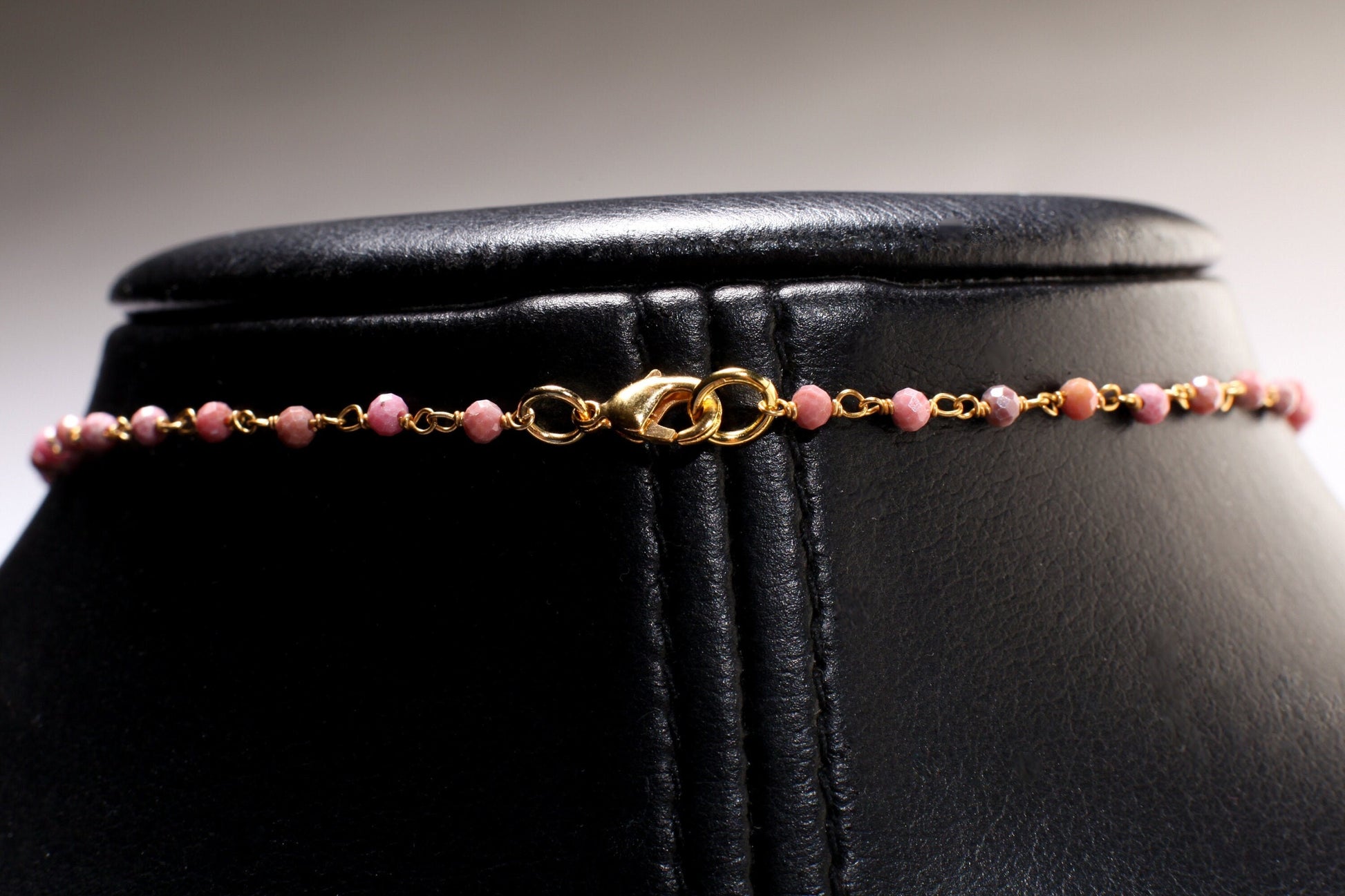 Opal Faceted Trapezoid Gemstone Pendant with Pink Rhodonite Wire Wrapped Gold Chain 20" long Necklace, Natural Gemstone Gift