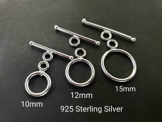 925 sterling silver 10mm, 12mm,15mm round toggle clasp, smooth finish jewelry making toggle clasp.