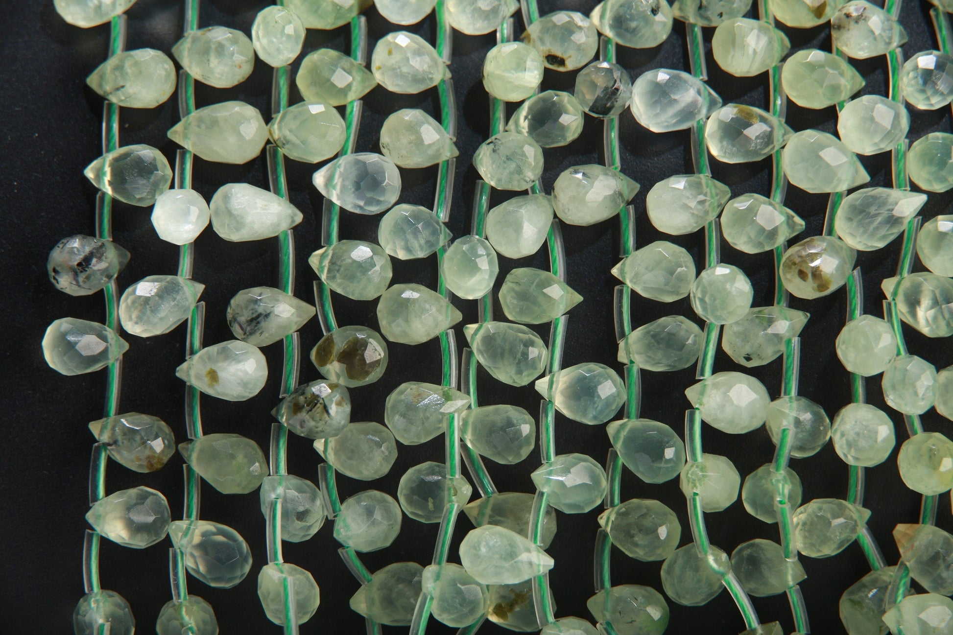 Natural Prehnite,Green Tourmalinated Quartz,Faceted Briolette Drops Shape 6x9mm Gemstones Side Drilled Beads 16" Strands 44Pcs,Single/Bulk
