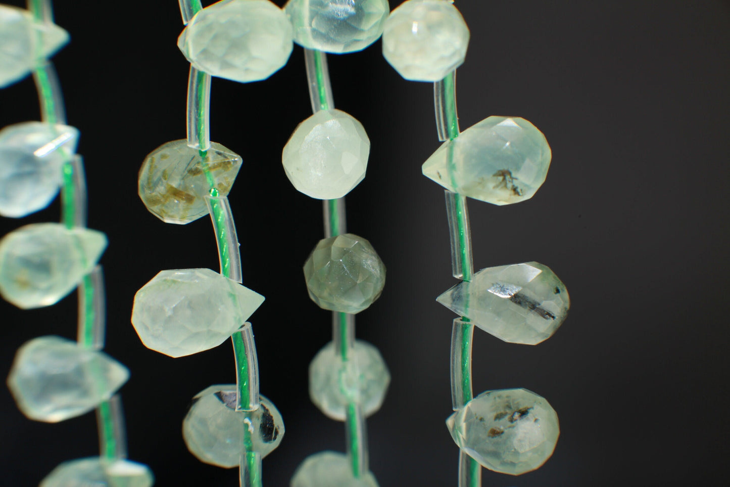 Natural Prehnite,Green Tourmalinated Quartz,Faceted Briolette Drops Shape 6x9mm Gemstones Side Drilled Beads 16&quot; Strands 44Pcs,Single/Bulk