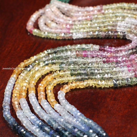 Natural Multi Sapphire Shaded Faceted 3.5mm Rondelle, sunset sapphire precious Gemstone Beads 15.5&quot; Strand