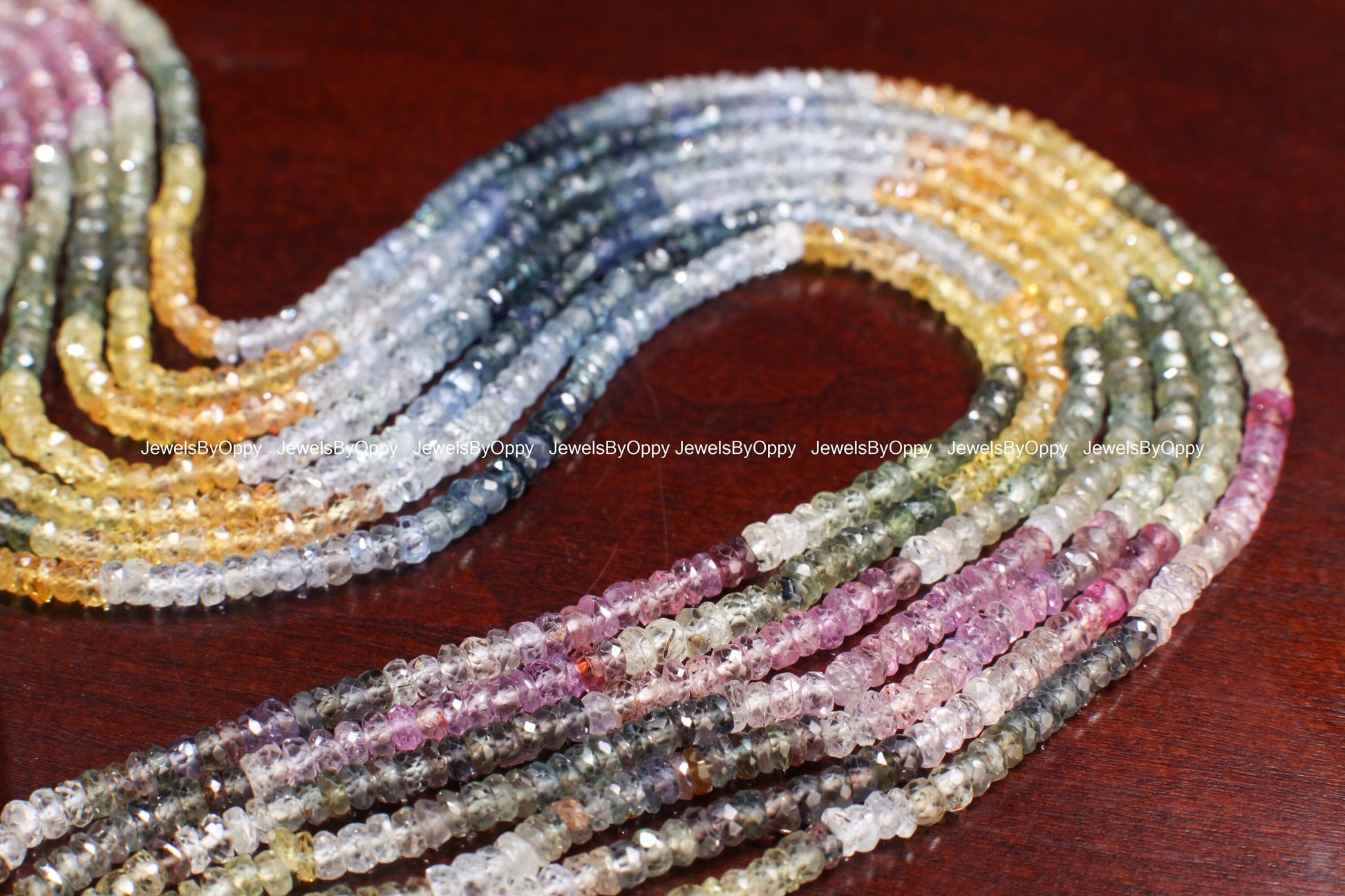 Natural Multi Sapphire Shaded Faceted 3.5mm Rondelle, sunset sapphire precious Gemstone Beads 15.5&quot; Strand