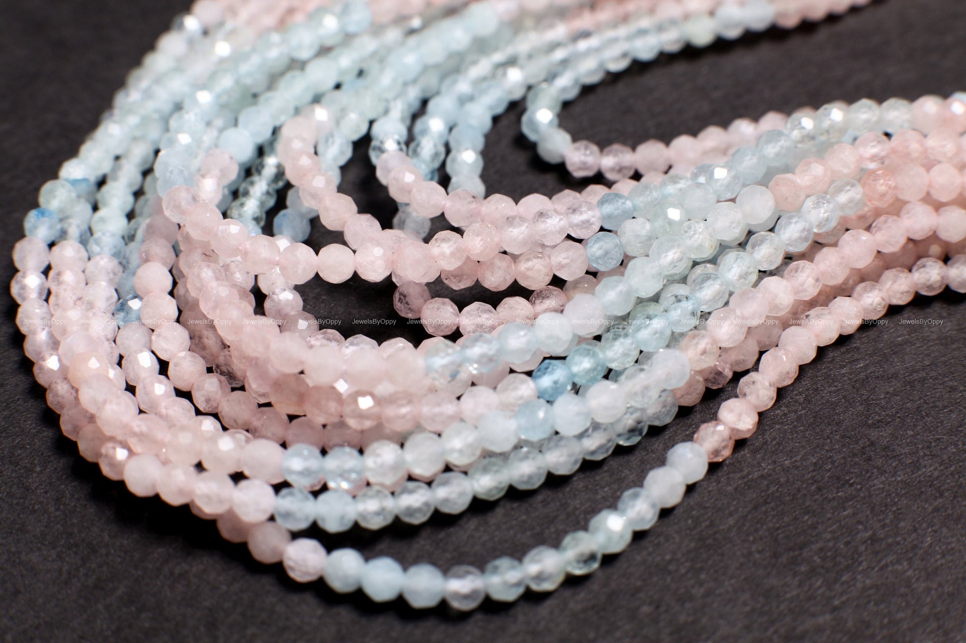 Multi Aquamarine, morganite Micro Faceted AAA Round 3mm, Jewelry Making Necklace, Bracelet, DIY Gemstone Beads 12.5" Strand