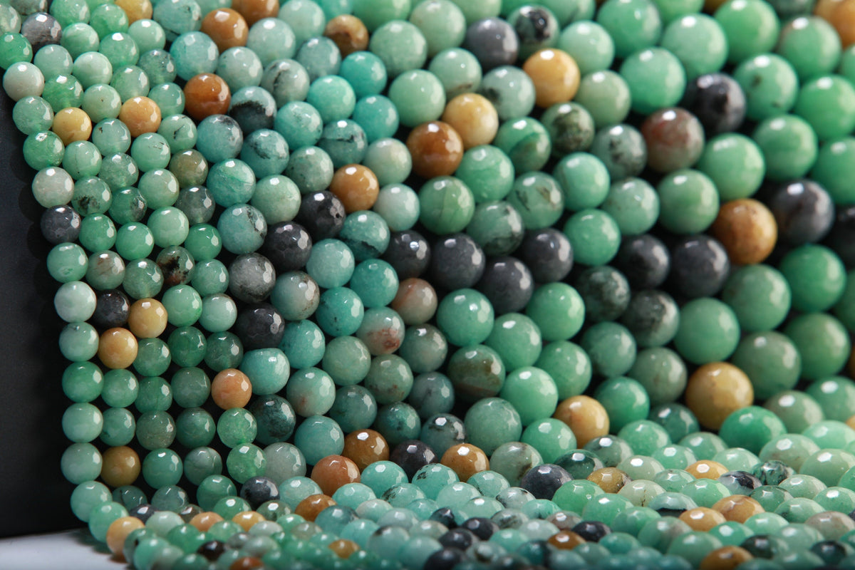Multi-Color Amazonite Faceted Round Beads 8mm 10mm 12mm 14mm-Single/Bulk 15.5" Strand