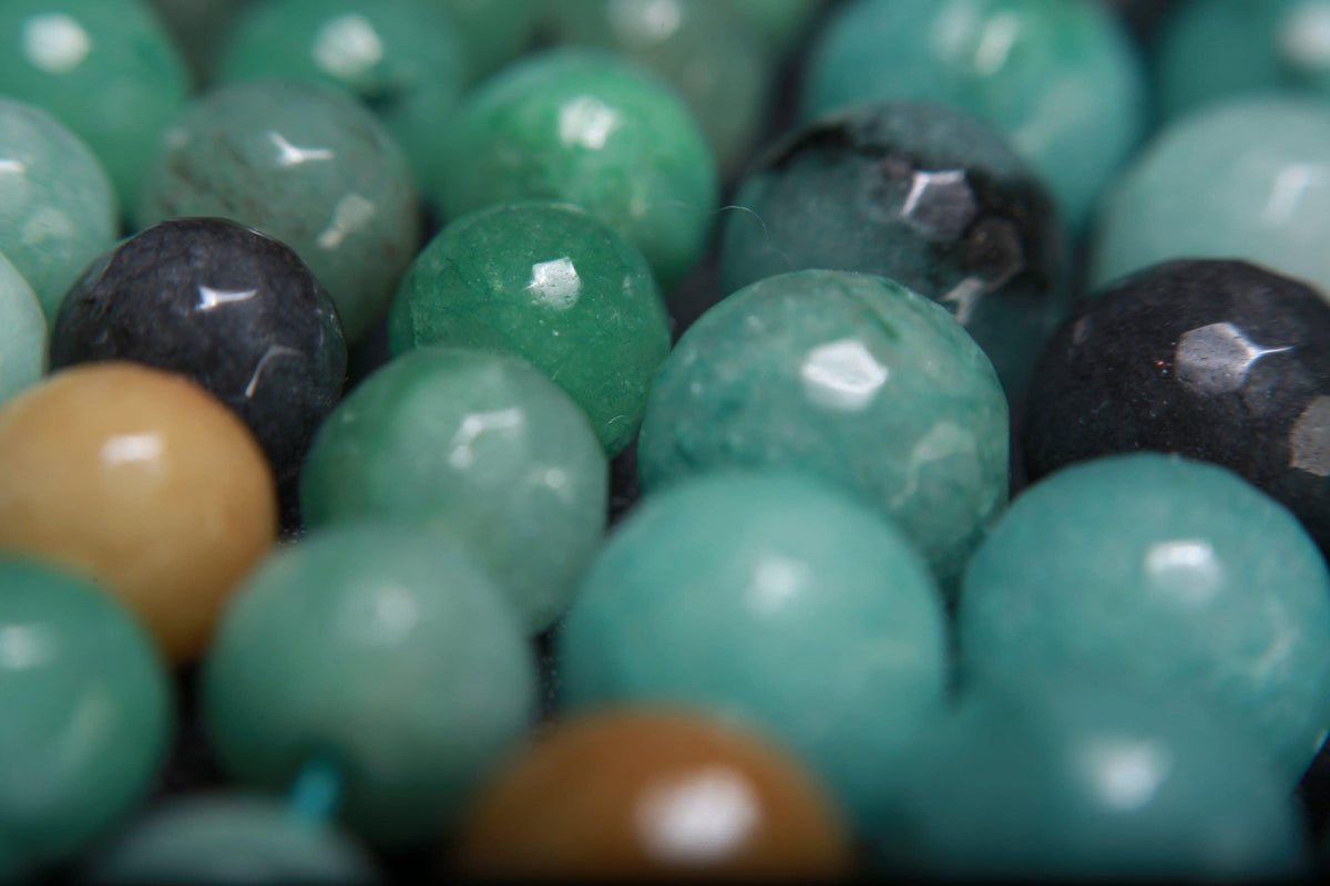 Multi-Color Amazonite Faceted Round Beads 8mm 10mm 12mm 14mm-Single/Bulk 15.5" Strand