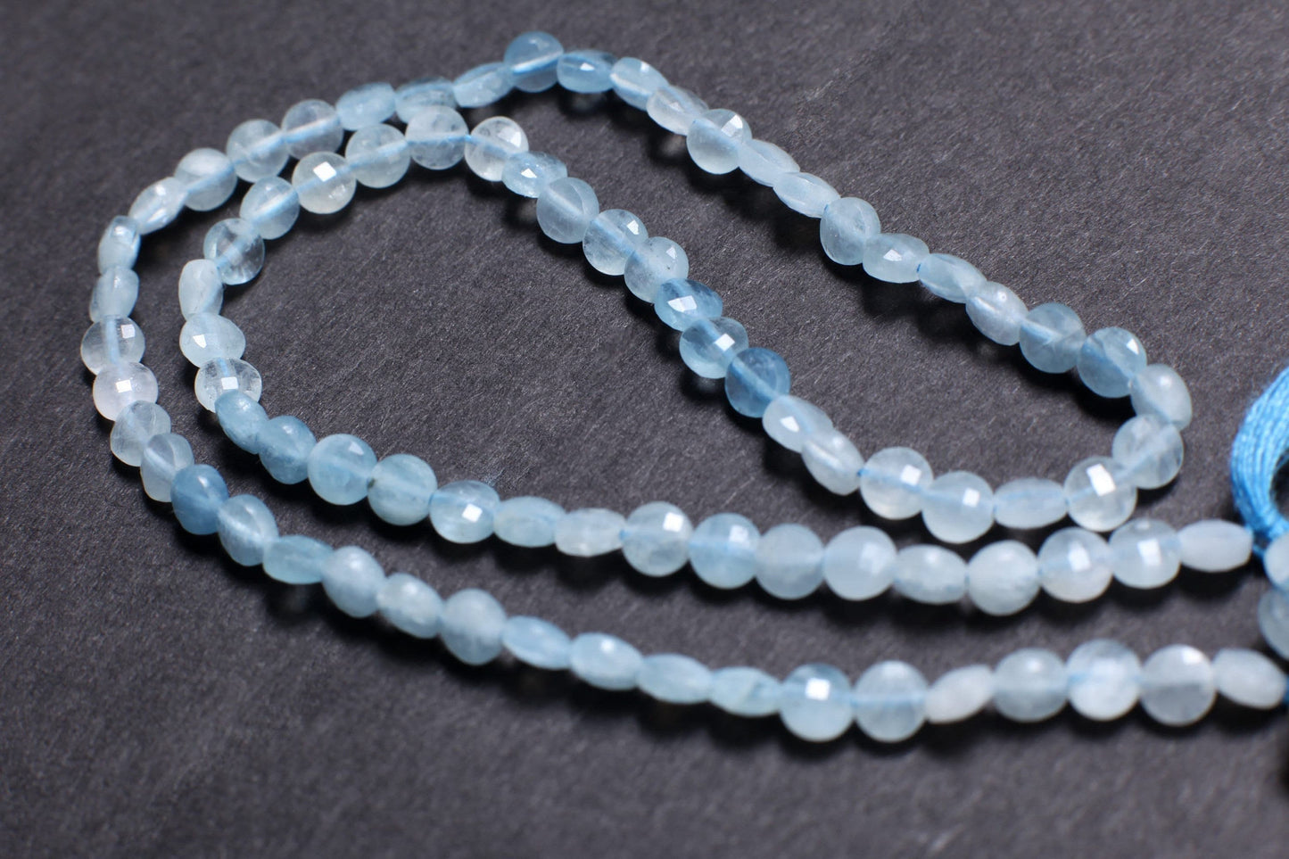 Natural Aquamarine Gemstone Sky Blue Faceted 3.5-4mm Coin Shape, shaded Aquamarine , Jewelry Making 12.5&quot; strand.High quality