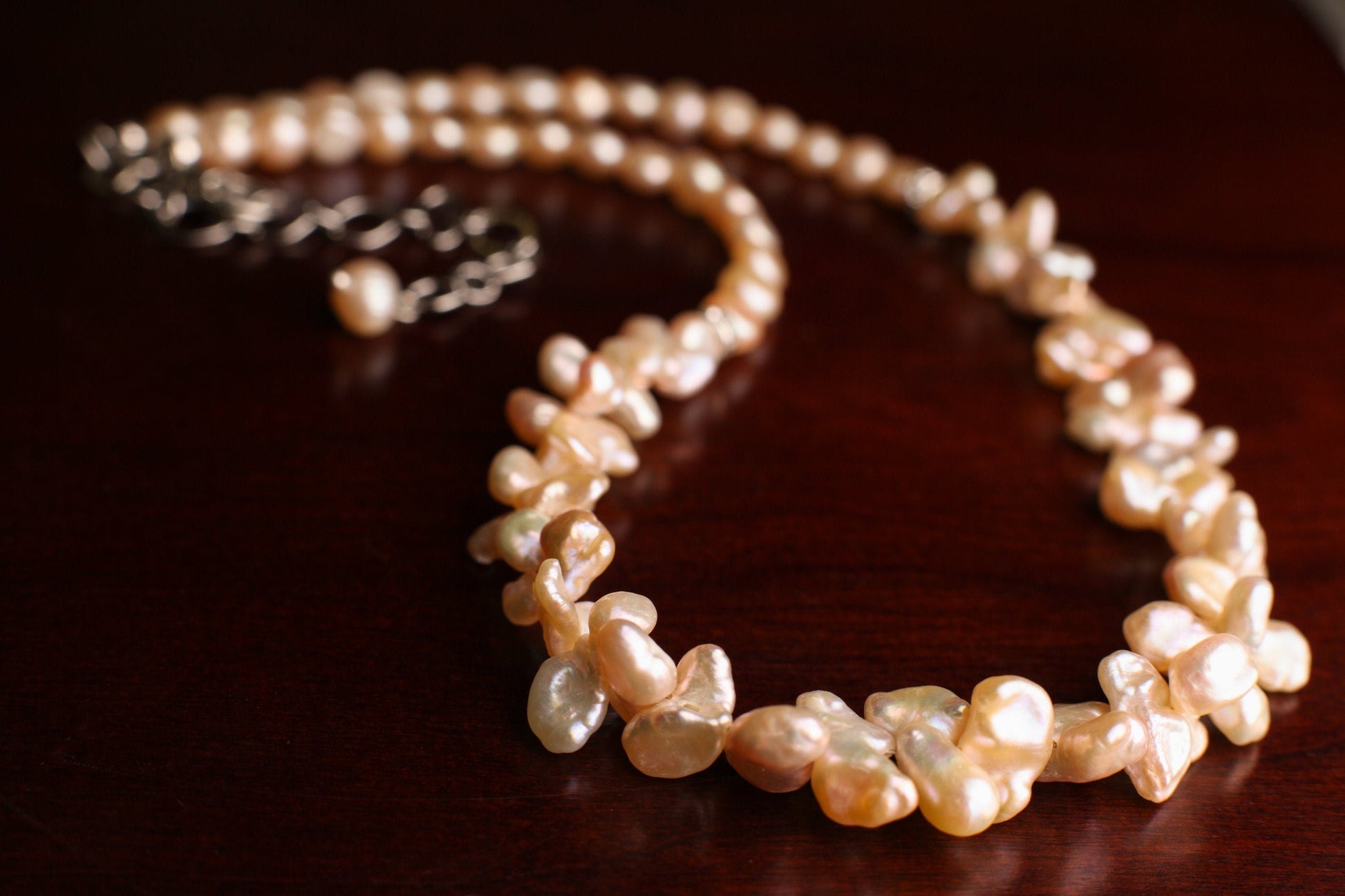 Natural Freshwater Champagne Pink Keshi Pearl, 6mm Freshwater Button Pink, Pearl High Luster Pearl Necklace with 3" Extension, Bridal, Gift