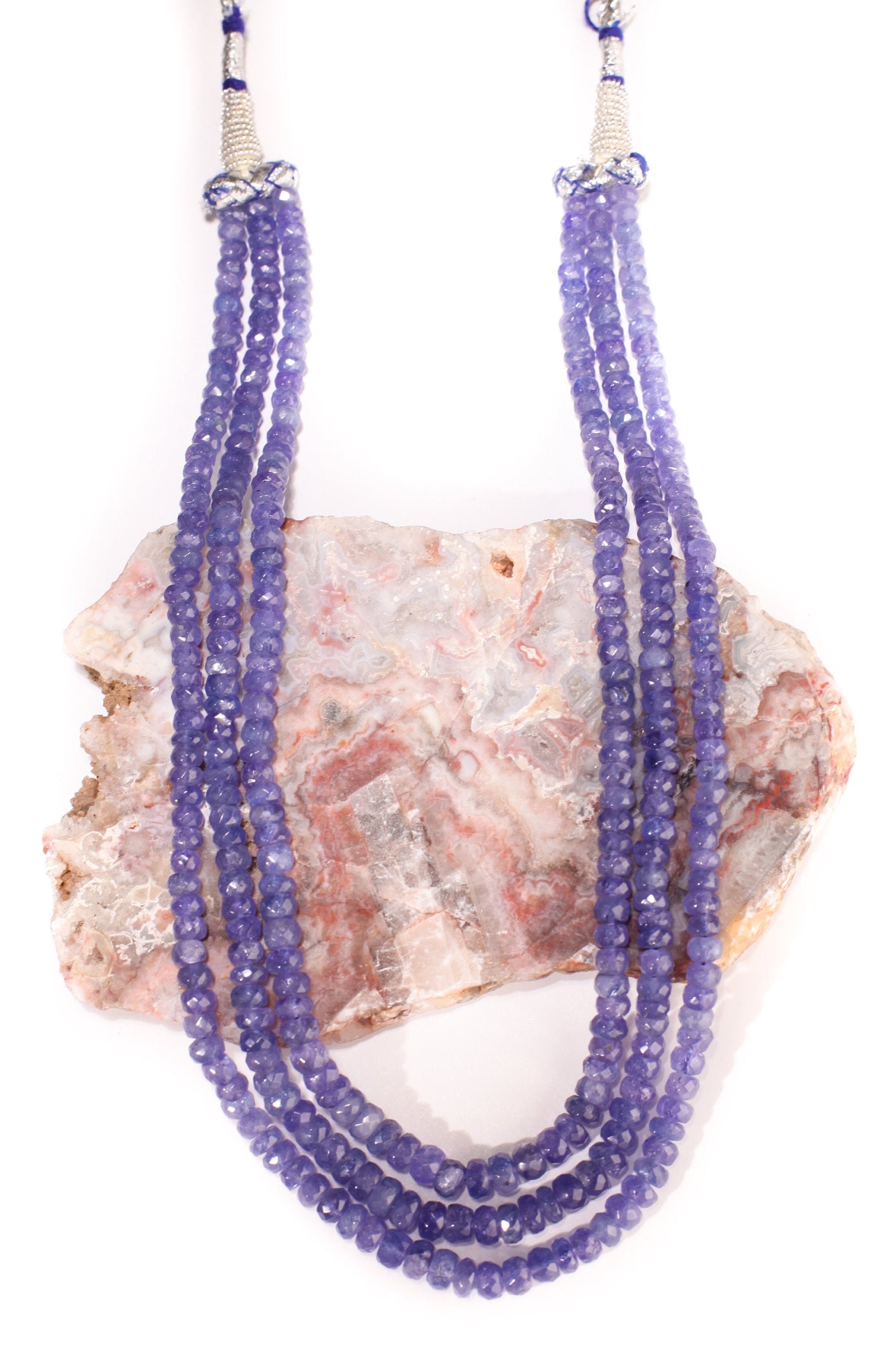 3 line Natural Tanzanite Faceted 5-6mm Large Rondelle 16" Plus Adjustable Long Thread Necklace. AAA Quality. Beautiful Gift, 330 Cts,AAA+
