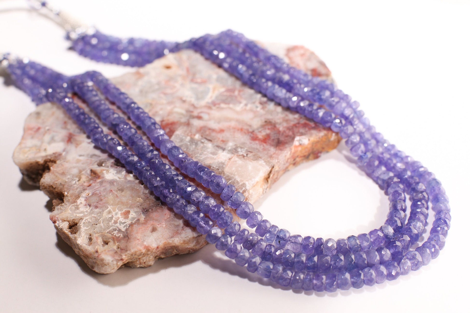 3 line Natural Tanzanite Faceted 5-6mm Large Rondelle 16" Plus Adjustable Long Thread Necklace. AAA Quality. Beautiful Gift, 330 Cts,AAA+