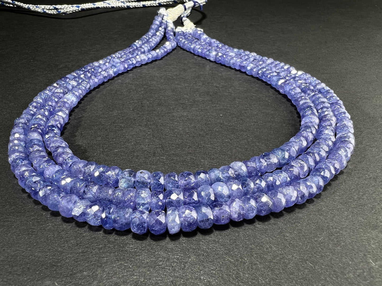3 line Natural Tanzanite Faceted 5-6mm Large Rondelle 16&quot; Plus Adjustable Long Thread Necklace. AAA Quality. Beautiful Gift, 330 Cts,AAA+