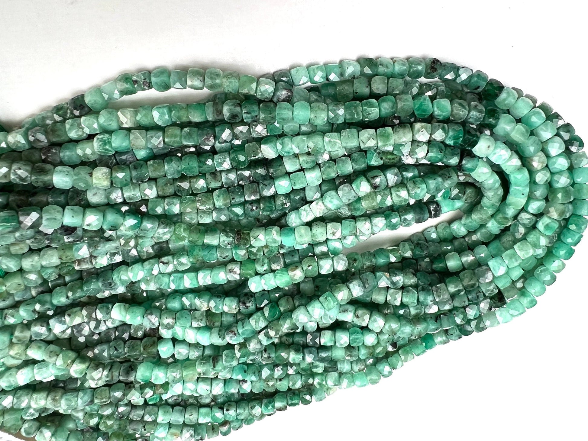 Natural Emerald square cube dice shape 4-4.5mm Faceted Gemstone Beads 12.25”Strand