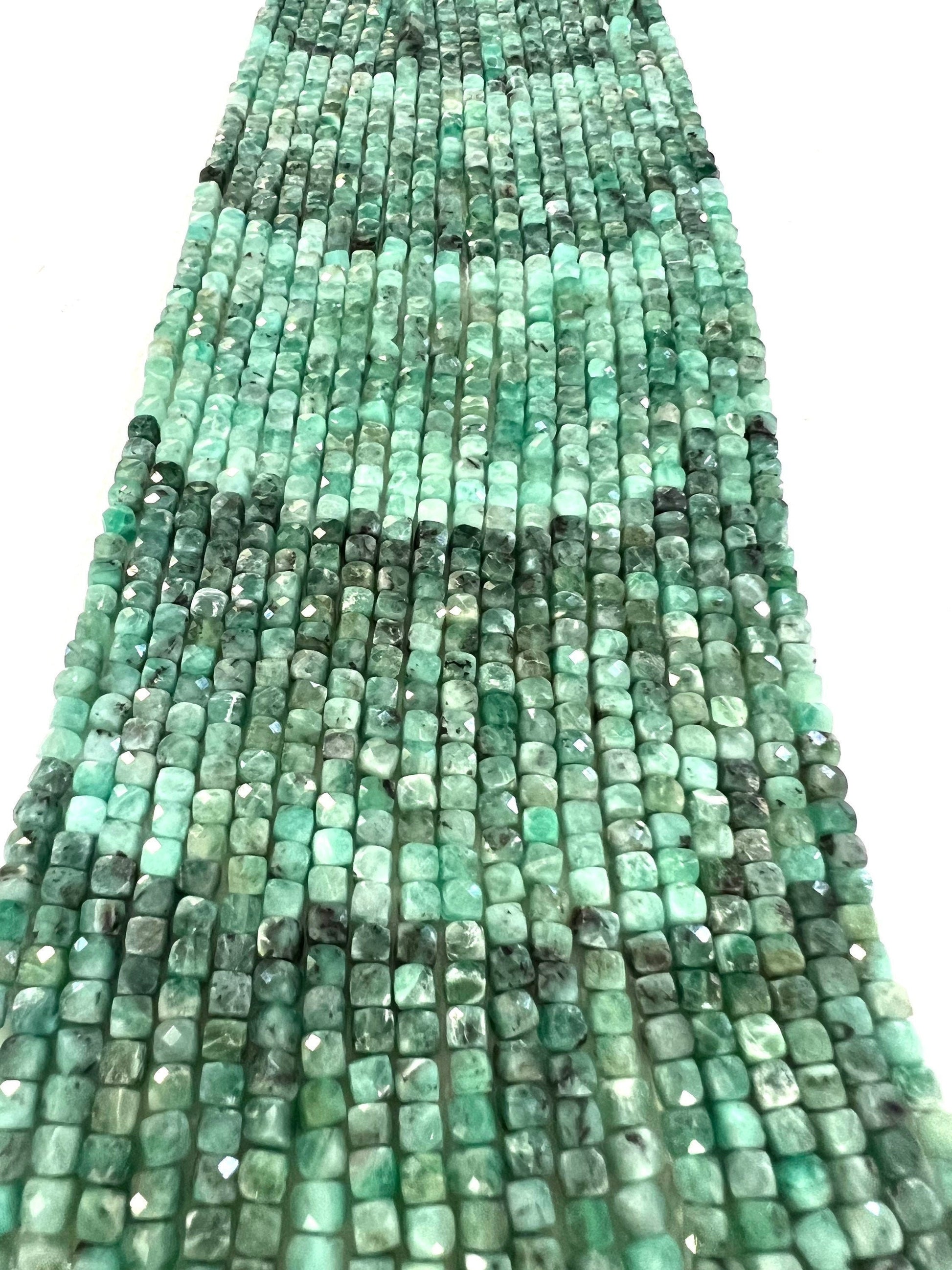 Natural Emerald square cube dice shape 4-4.5mm Faceted Gemstone Beads 12.25”Strand