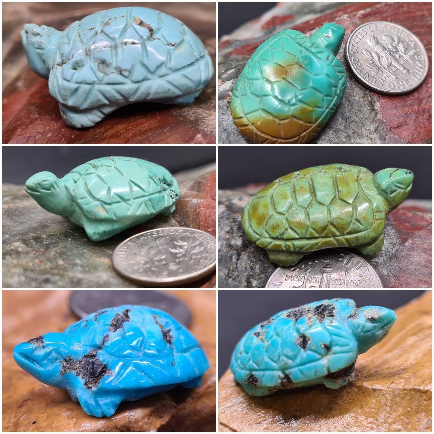 Hand Carved Natural Turquoise Sea Turtle Totem, Miniature Animals Collectible Figurines Vintage Sculpture, Old Stock