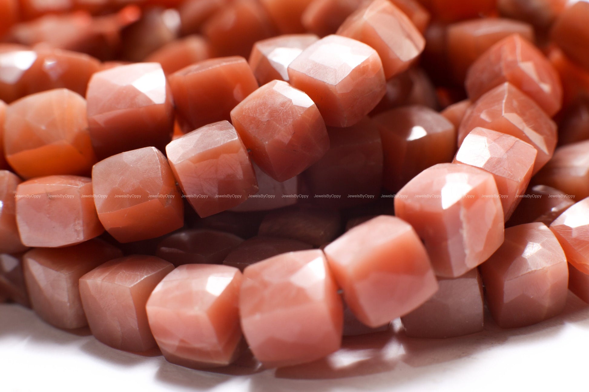 Chocolate Moonstone 7.5-8.5mm Faceted Dice Shape Sauare Cube Beads, Jewelry Making 8&quot; Strand , approx 24 pcs beads