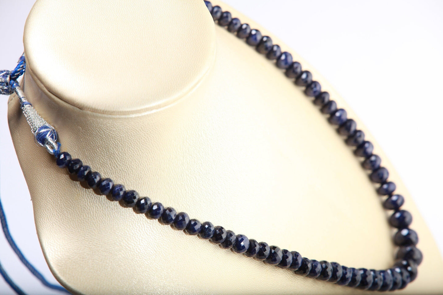 Genuine Sapphire Graduated 7-11mm Faceted Roundel Adjustable Statement Necklace 16.5&quot;