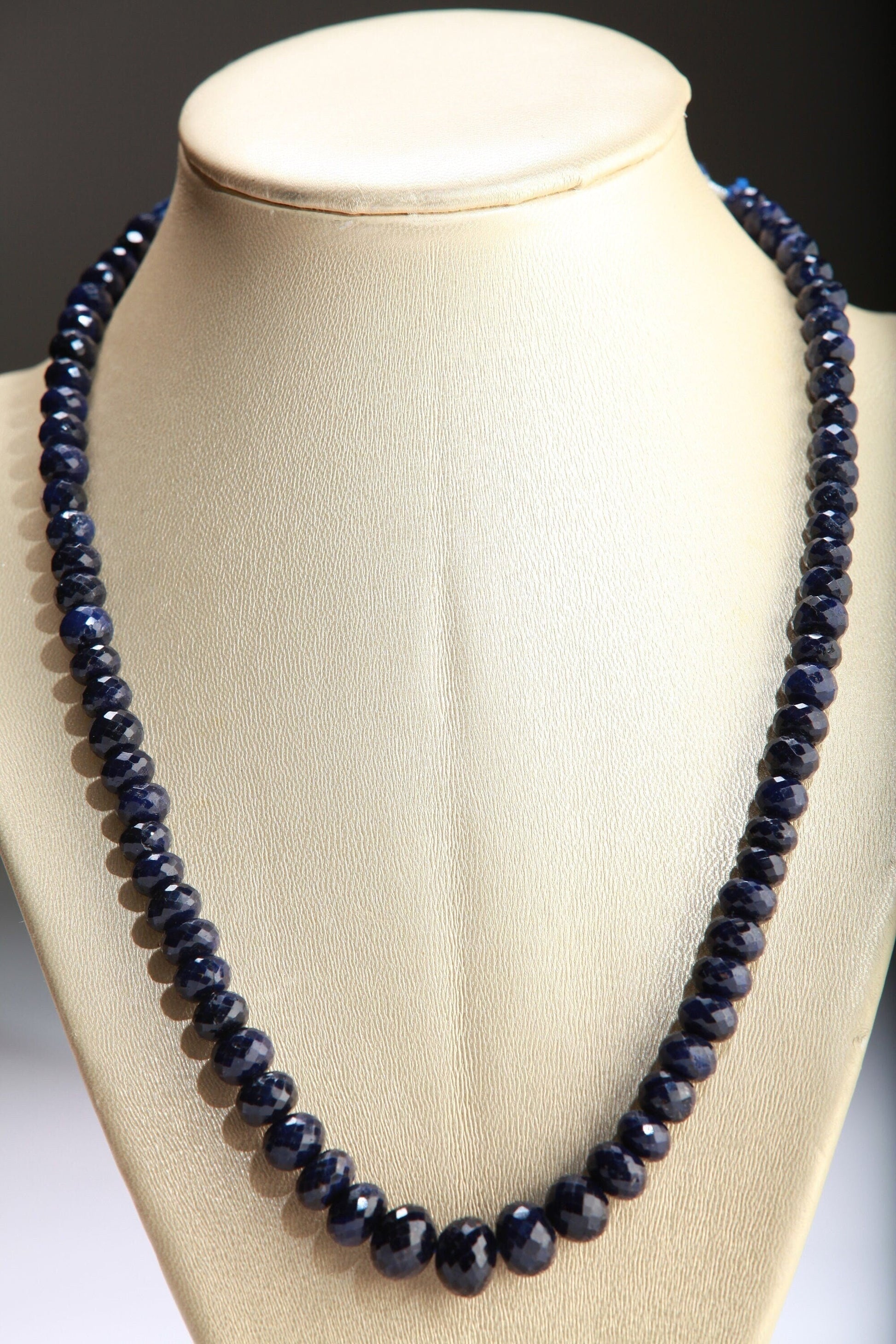 Genuine Sapphire Graduated 7-11mm Faceted Roundel Adjustable Statement Necklace 16.5&quot;