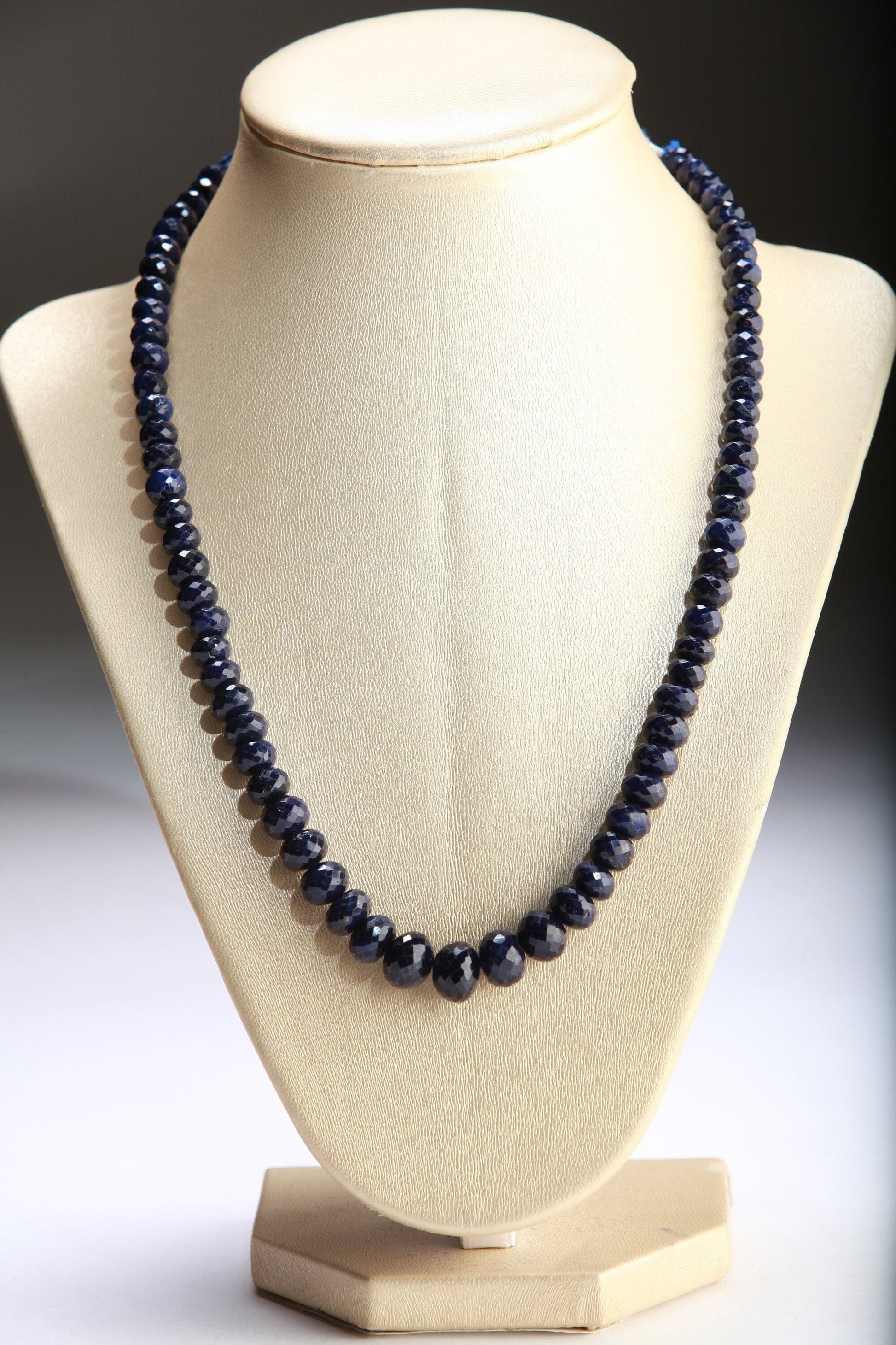 Genuine Sapphire Graduated 7-11mm Faceted Roundel Adjustable Statement Necklace 16.5&quot;