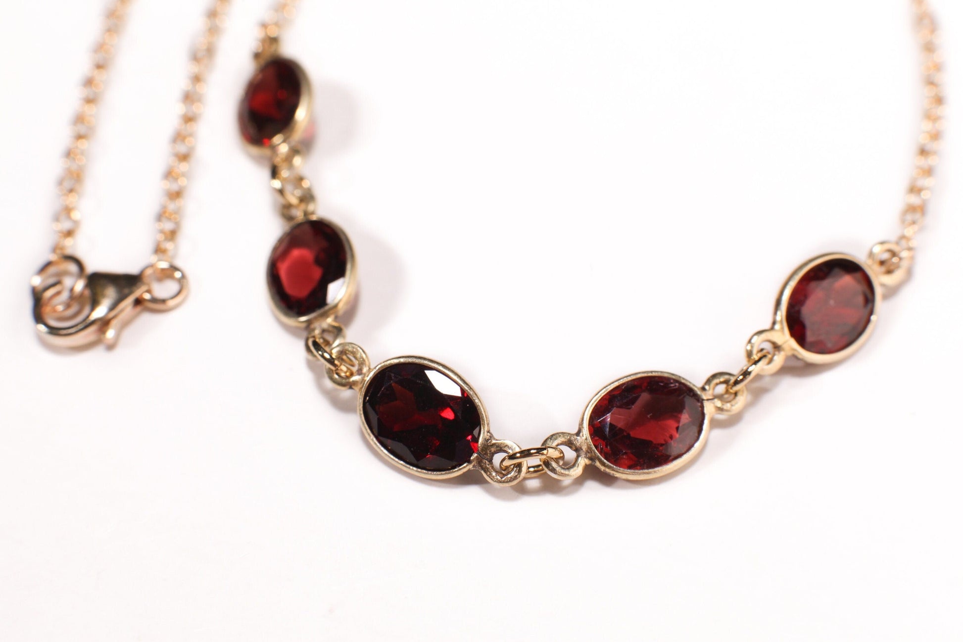 Genuine Garnet Faceted Merlot Red 6x10mm Oval Bezel 14K Gold Filled Cable Chain Necklace, Bridal, January Birthstone, Valentine Gift