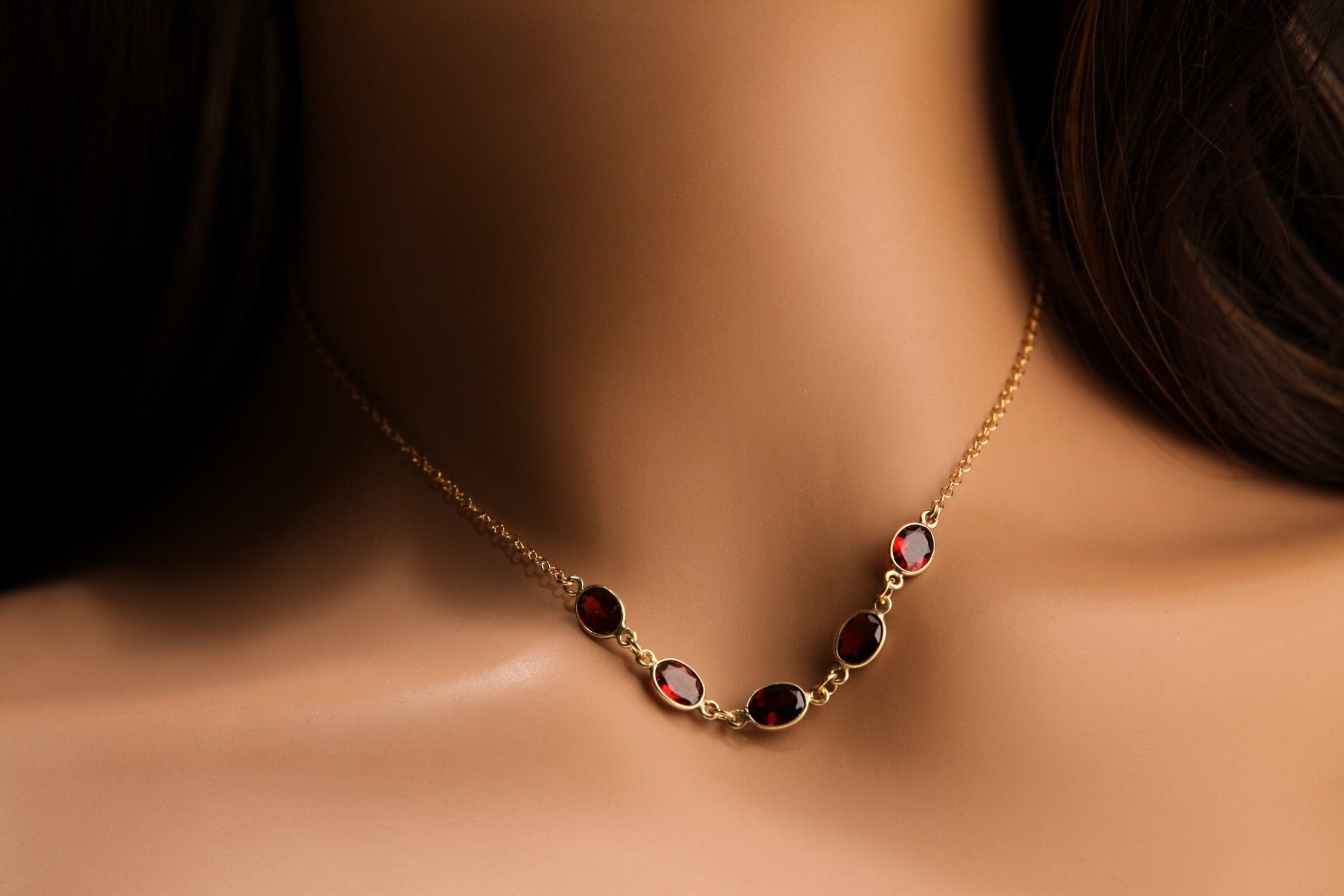 Genuine Garnet Faceted Merlot Red 6x10mm Oval Bezel 14K Gold Filled Cable Chain Necklace, Bridal, January Birthstone, Valentine Gift