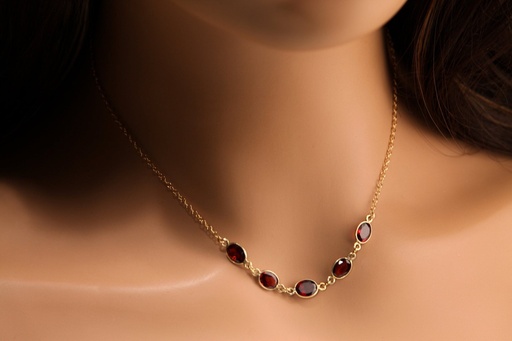 Genuine Garnet Faceted Merlot Red 6x10mm Oval Bezel 14K Gold Filled Cable Chain Necklace, Bridal, January Birthstone, Valentine Gift
