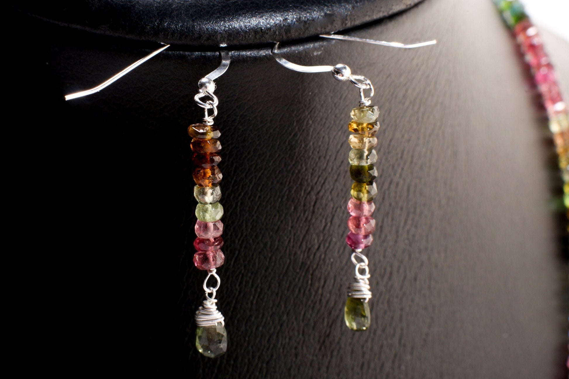 Natural Multi Watermelon Tourmaline AAA Faceted Briolette Teardrop Necklace 20" and matching Earrings Jewelry set in 925 Sterling Silver