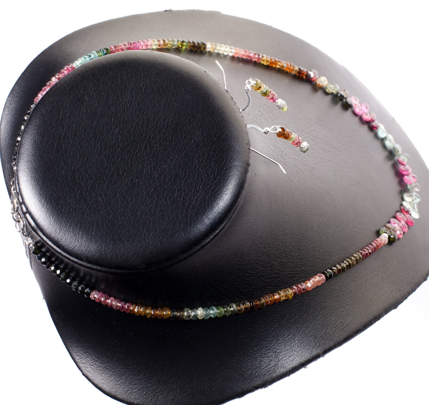 Natural Multi Watermelon Tourmaline AAA Faceted Briolette Teardrop Necklace 20" and matching Earrings Jewelry set in 925 Sterling Silver