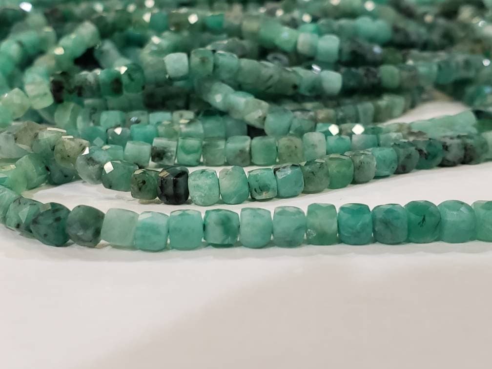 Natural Emerald Ombre 4-4.5mm Faceted Square Cube shape with 925 Sterling Silver Necklace, Energy Chakra Yoga Gift.