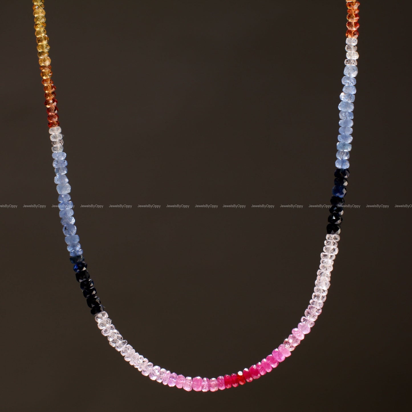 Multi Sapphire 3-3.5mm micro faceted Rondelle Necklace in 925 Sterling Silver, AAA quality Natural gems, September Birthstone precious Gift.