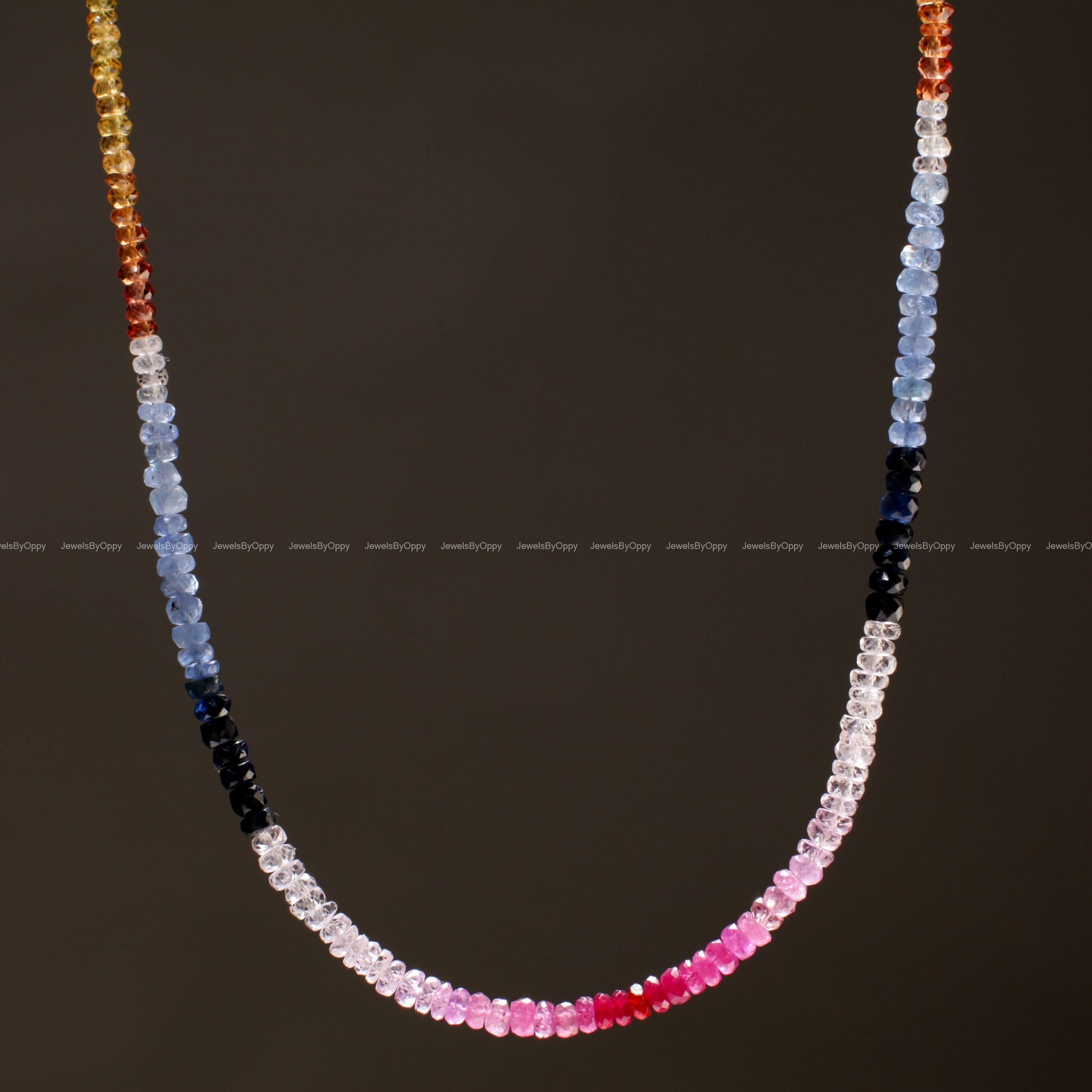 Multi Sapphire 3-3.5mm micro faceted Rondelle Necklace in 925 Sterling Silver, AAA quality Natural gems, September Birthstone precious Gift.