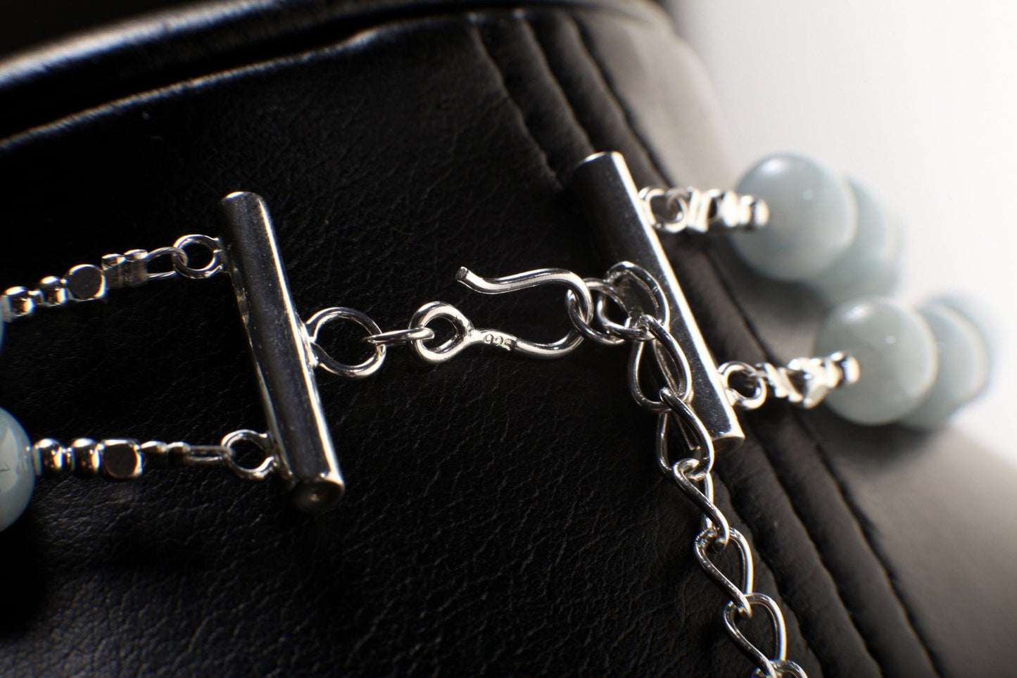 Aquamarine 2 Line Necklace, Genuine Aquamarine Smooth Round,925 Sterling Silver Spacers & Clasp,Natural gems March Birthstone, 18"plus 2"ext
