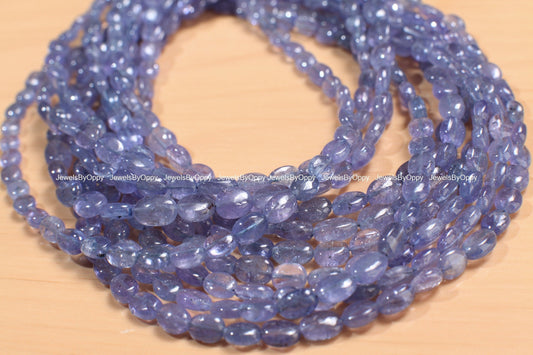 Natural Tanzanite smooth Oval bead, AAA 4x6-5x6.5mm Tanzanite Gemstone Violet Blue Beads DIY Jewelry Making 7&quot; and 14&quot; Strand