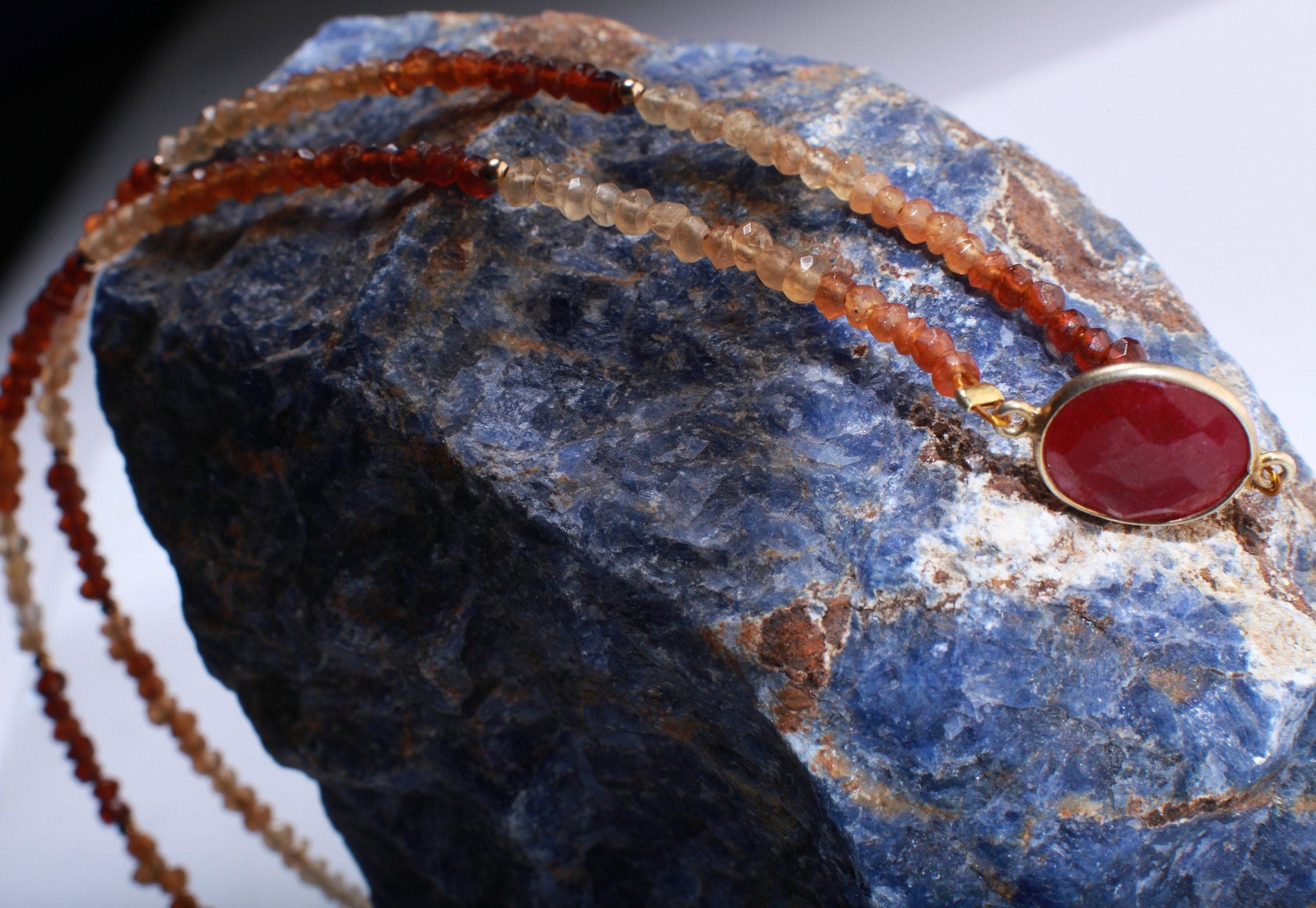 Ruby Necklace, Genuine Hessonite Garnet Faceted Rondel, Ruby Gold Bezel in 14K Gold Filled Spacers & Clasp, 16" Necklace, Gift For Her