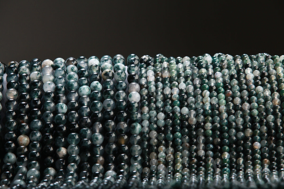 Natural Moss Agate Gemstone smooth Round Beads 6mm 8mm 10mm, 15" strand , Single/Bulk
