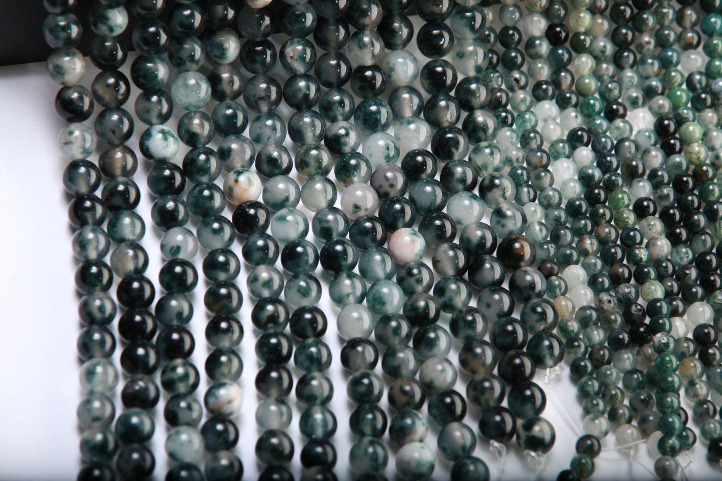 Natural Moss Agate Gemstone smooth Round Beads 6mm 8mm 10mm, 15" strand , Single/Bulk