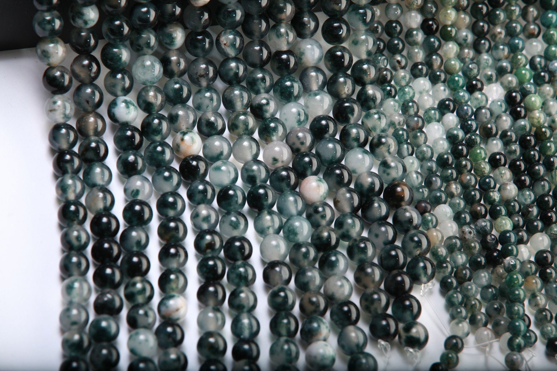 Natural Moss Agate Gemstone smooth Round Beads 6mm 8mm 10mm, 15" strand , Single/Bulk