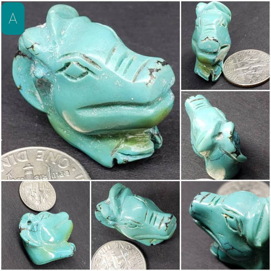 Natural Turquoise Hand Crafted Anubis Egyptian God Dog Totem, pendant Top Drilled Miniature Collectible Figurine Vintage Sculpture Old Stock