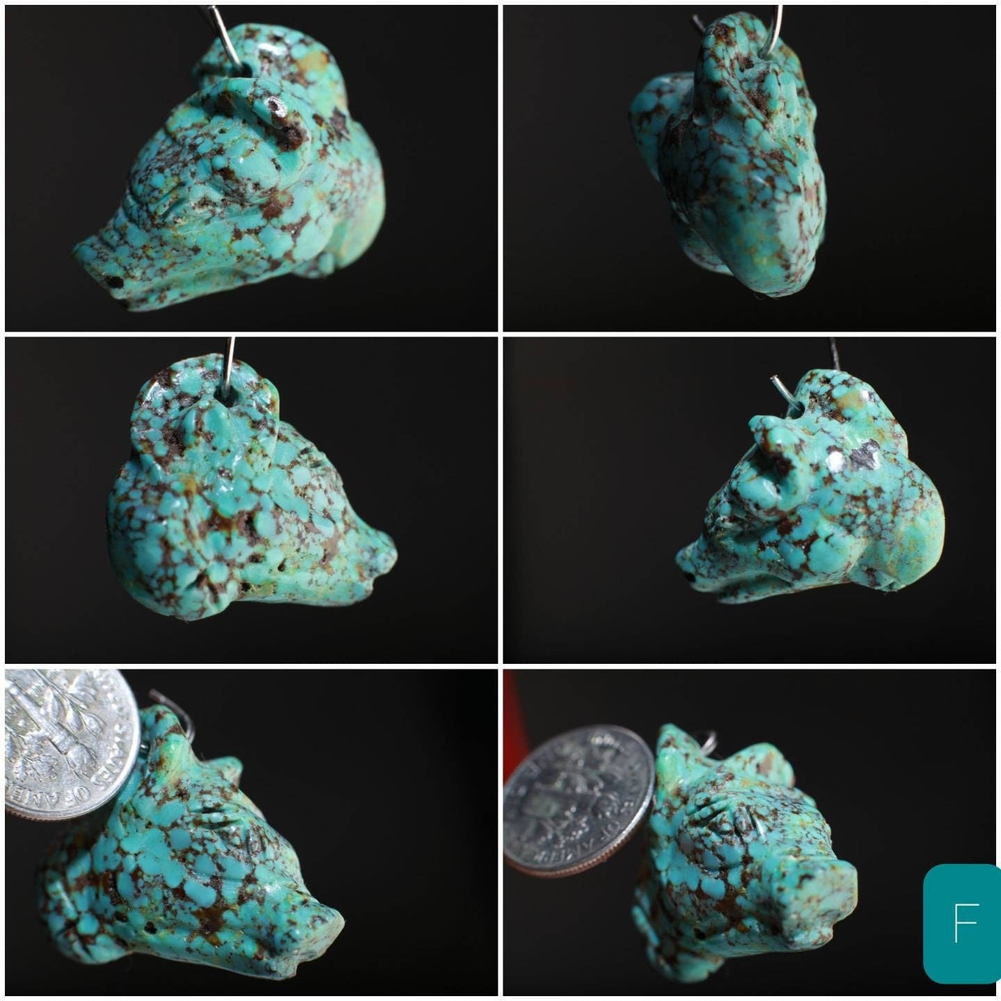 Natural Turquoise Hand Crafted Anubis Egyptian God Dog Totem, pendant Top Drilled Miniature Collectible Figurine Vintage Sculpture Old Stock