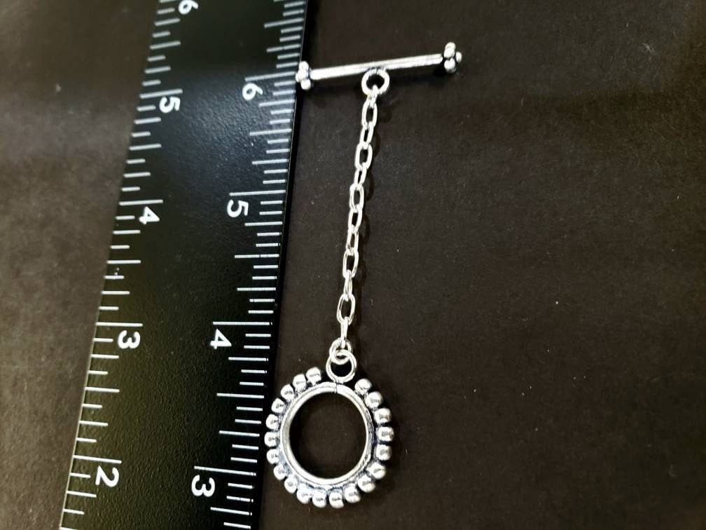 925 sterling silver Bali 22mm fancy toggle clasp, 2" adjustable chain, handmade vintage, heavy weight clasp for jewelry making, 1 set