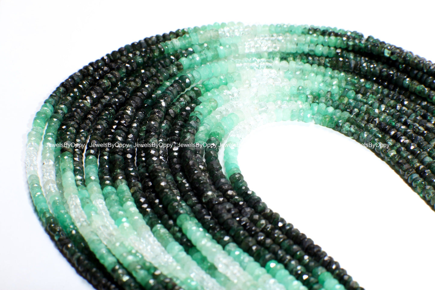 Natural Emerald Ombre Shaded 3-4mm Faceted Roundel AAA Fine Quality for Jewelry Making, Necklace Bracelet Gemstone 4&quot;, 7.5&quot;, 15&quot; Strand