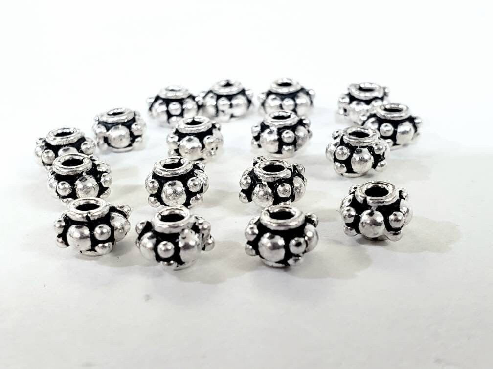 925 Sterling Silver Bali bead 5x7mm roundel, vintage handmade spacer, heavy weight, sell by 6 pieces.