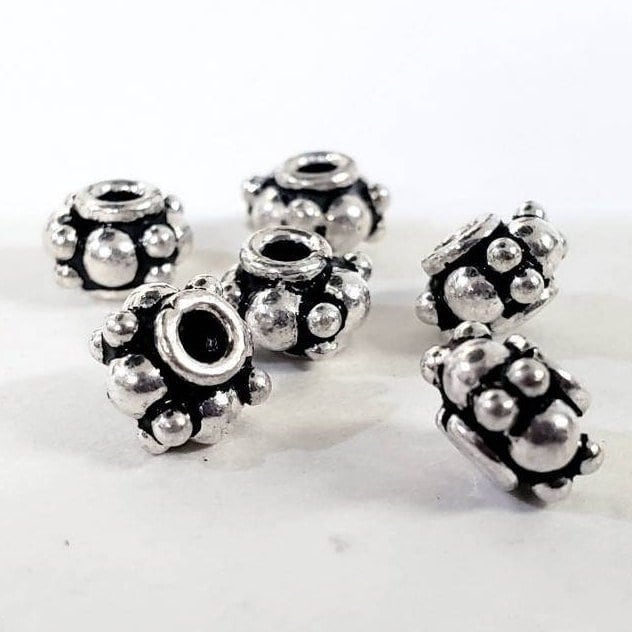 925 Sterling Silver Bali bead 5x7mm roundel, vintage handmade spacer, heavy weight, sell by 6 pieces.