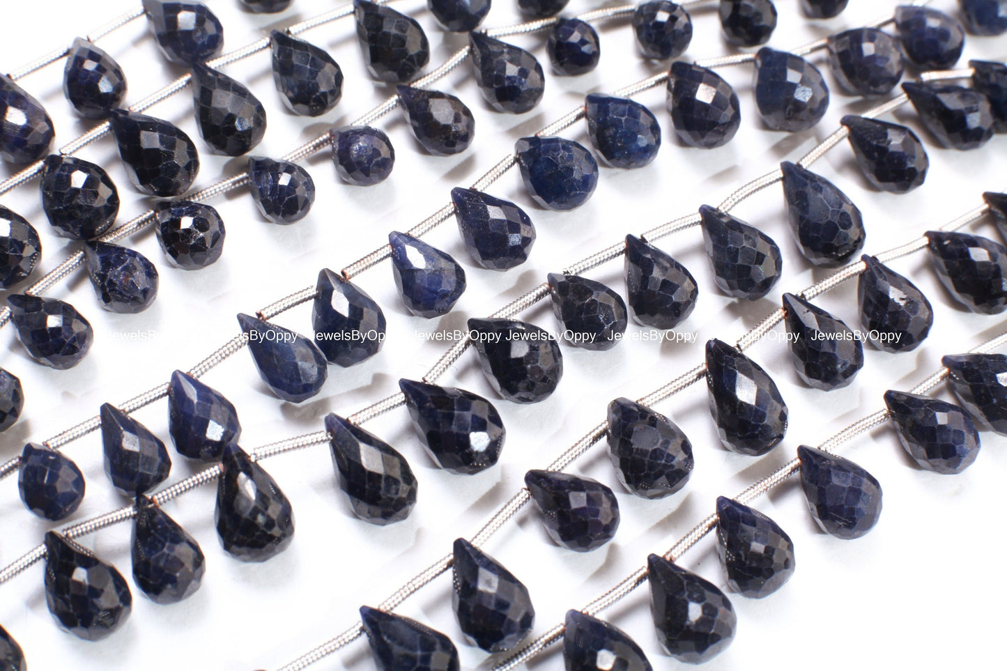 Sapphire Briolette, Natural Blue Sapphire Faceted Teardrop 6x10.5-7x11.5mm Gemstone Briolette Jewelry Beads 10 pcs or 20 pcs Strand