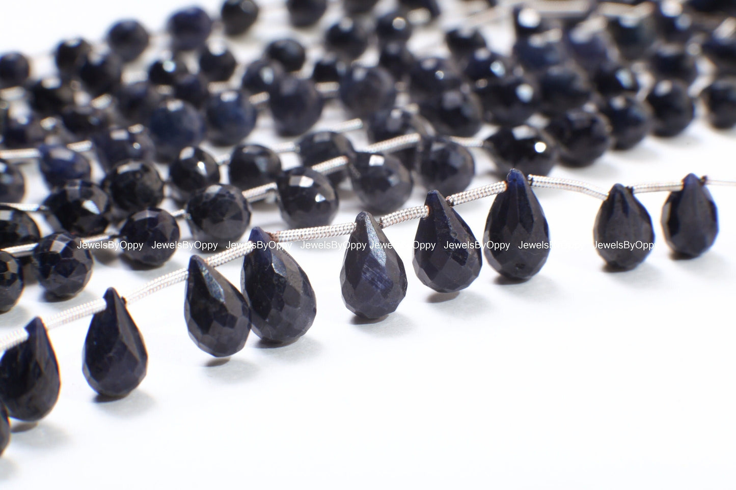 Sapphire Briolette, Natural Blue Sapphire Faceted Teardrop 6x10.5-7x11.5mm Gemstone Briolette Jewelry Beads 10 pcs or 20 pcs Strand