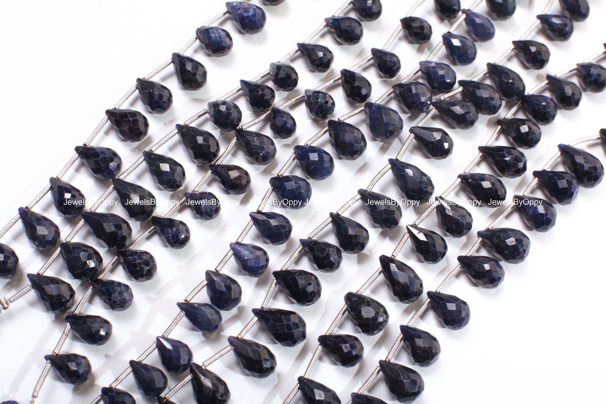 Sapphire Briolette, Natural Blue Sapphire Faceted Teardrop 6x10.5-7x11.5mm Gemstone Briolette Jewelry Beads 10 pcs or 20 pcs Strand