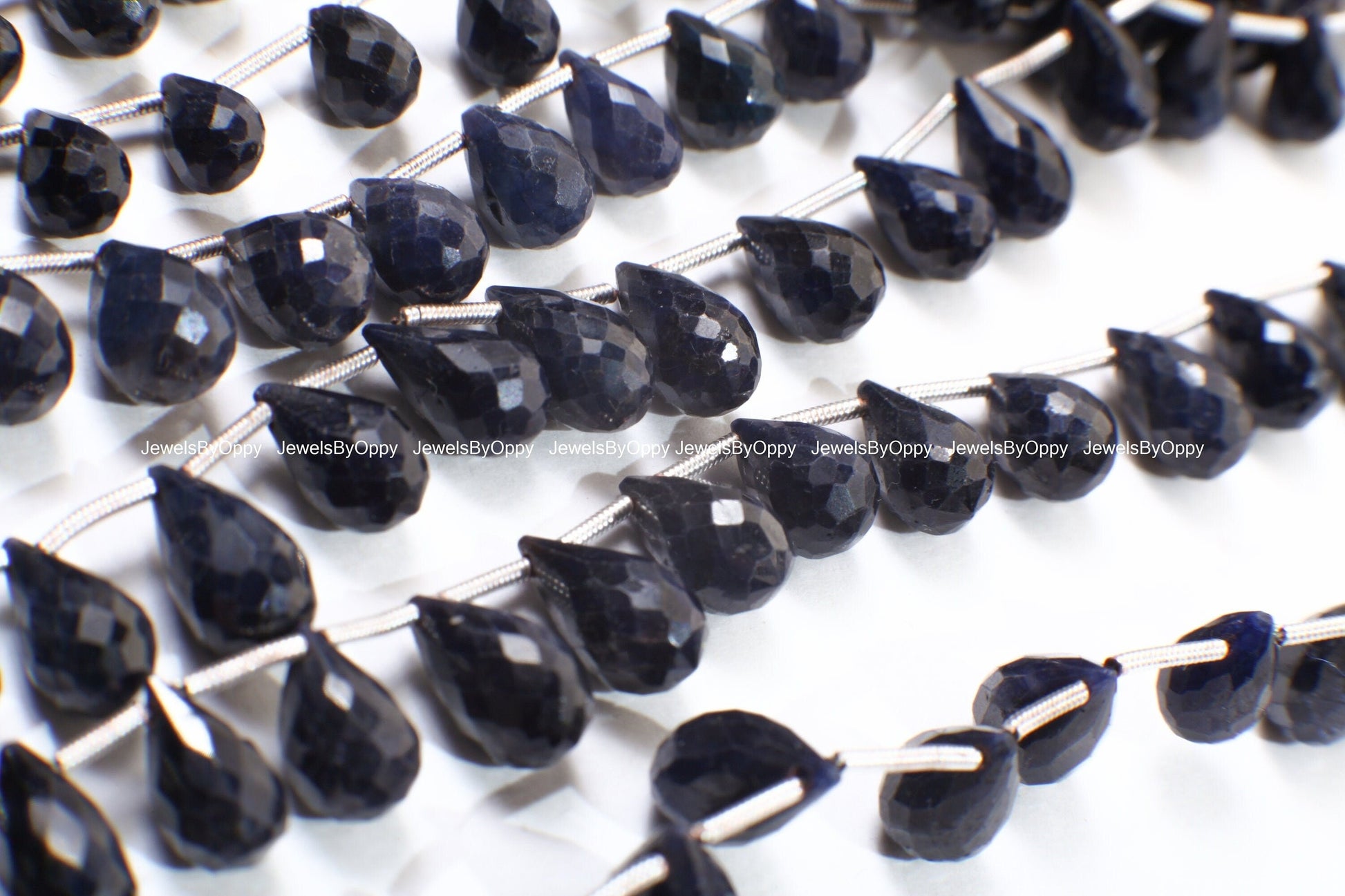 Sapphire Briolette, Natural Blue Sapphire Faceted Teardrop 6x10.5-7x11.5mm Gemstone Briolette Jewelry Beads 10 pcs or 20 pcs Strand