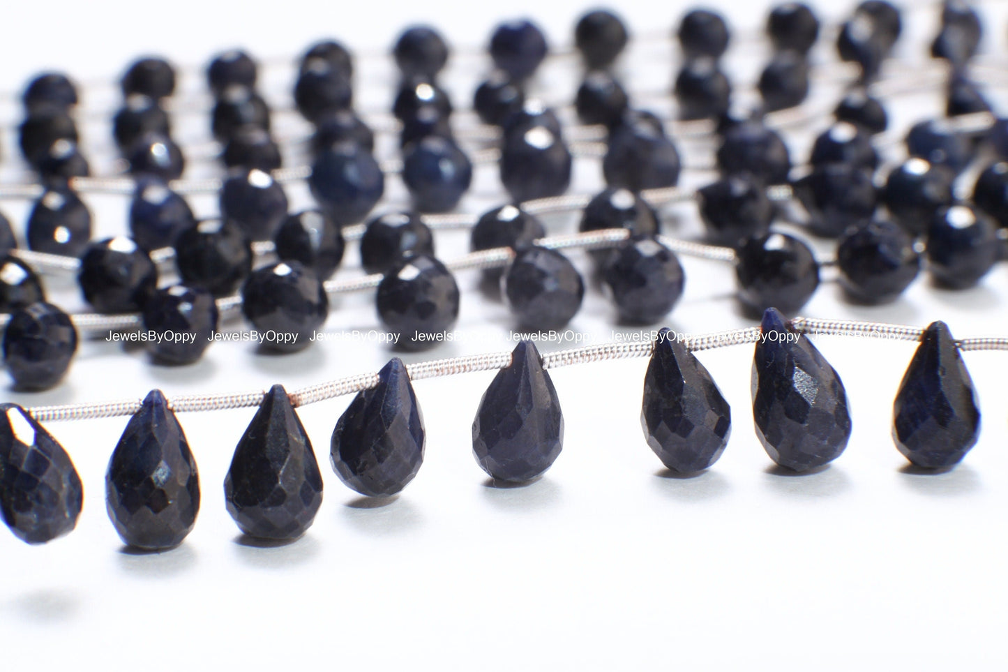 Sapphire Briolette, Natural Blue Sapphire Faceted Teardrop 6x10.5-7x11.5mm Gemstone Briolette Jewelry Beads 10 pcs or 20 pcs Strand