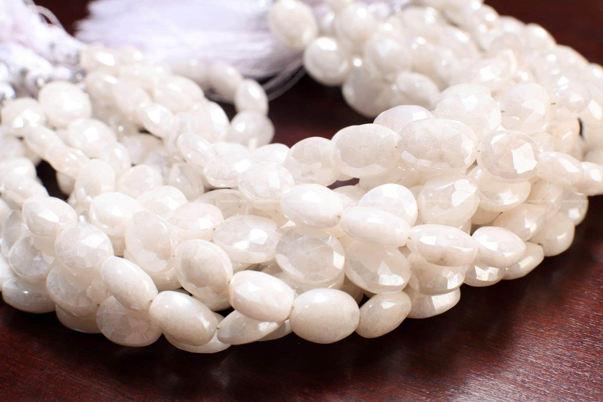 Natural Silverite, White Sapphire Mystic Faceted Oval 8x9-9x11mm Gemstone 8" strand, High quality, White Silverite, Jewelry Making Beads.