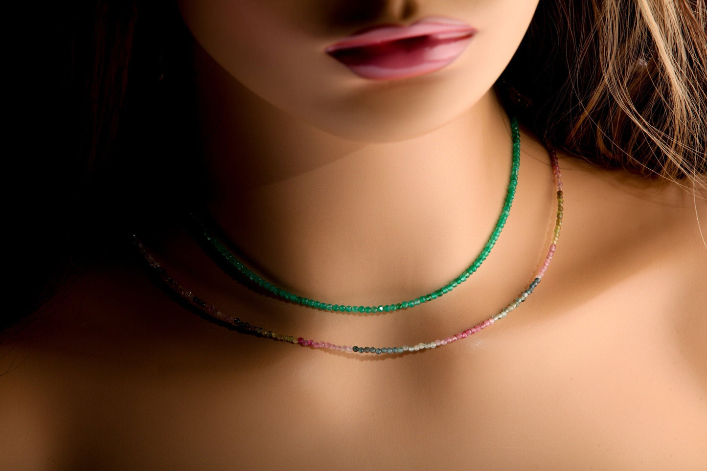 2mm Faceted Mexican Fire Opal, Green Onyx, Peridot,Watermelon Tourmaline Layering Choker 925 Sterling Silver Necklace, Precious Gemstones