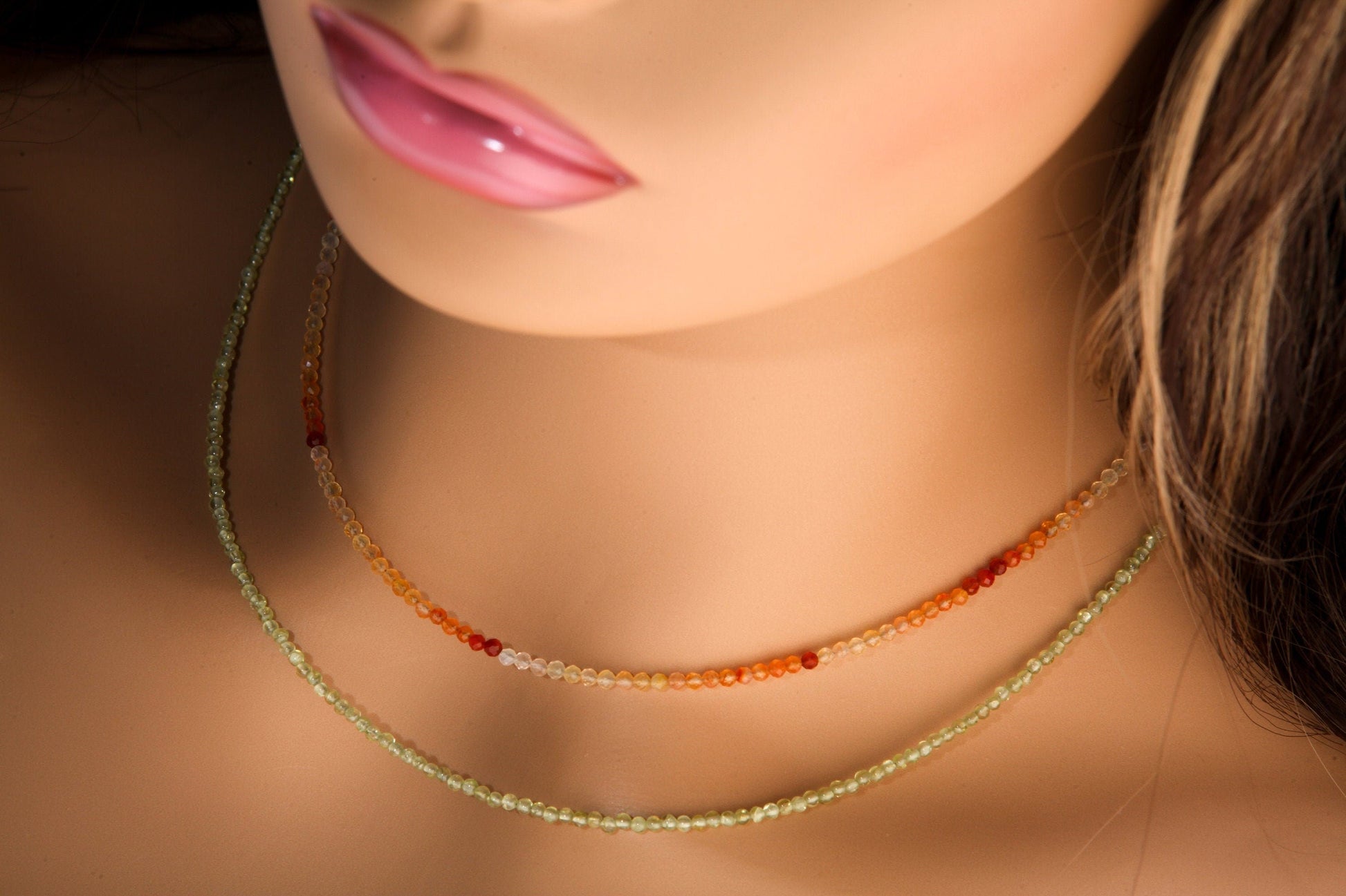 2mm Faceted Mexican Fire Opal, Green Onyx, Peridot,Watermelon Tourmaline Layering Choker 925 Sterling Silver Necklace, Precious Gemstones