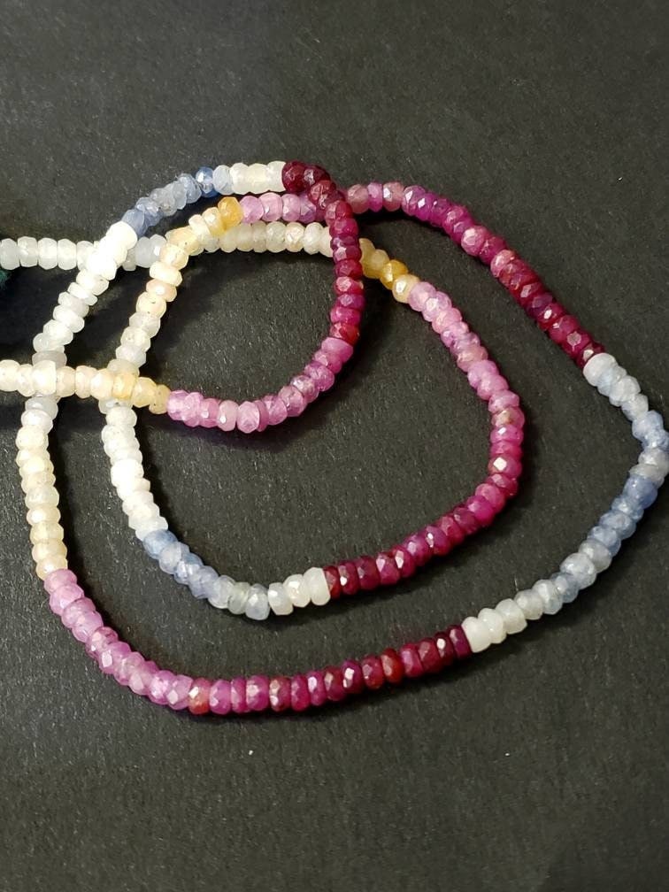 Natural Multi Sapphire Rondelle, AAA Natural 3-3.5mm Shaded Faceted Roundel Gemstone Jewelry Beads in 4&quot;/8&quot;/16&quot; Strand